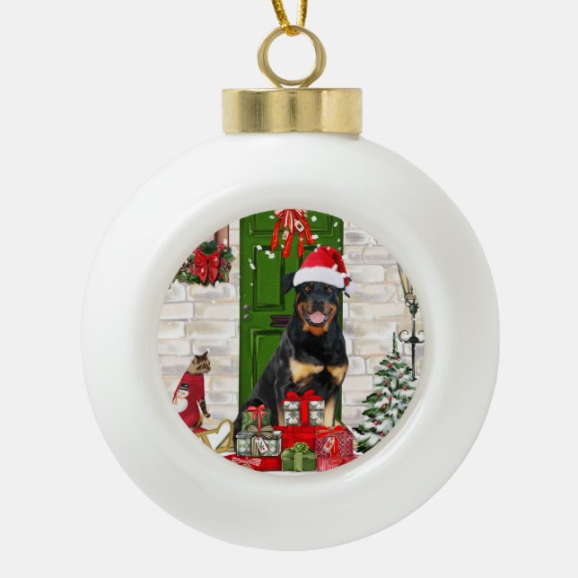 Rottweiler Dog Christmas  Ceramic Ball Christmas Ornament (Front)