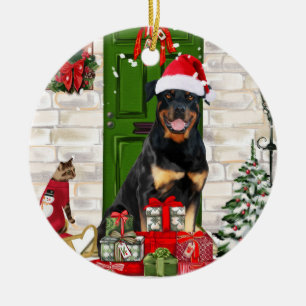 Rottweiler Dog Christmas  Ceramic Ornament