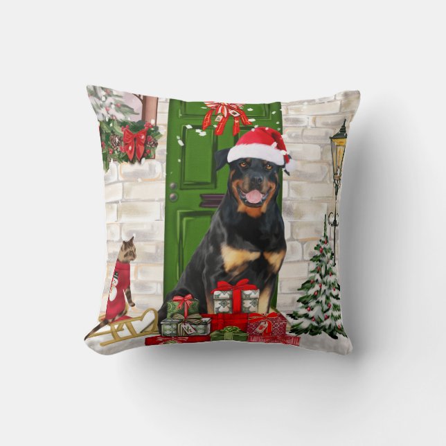 Rottweiler Dog Christmas Cushion (Front)