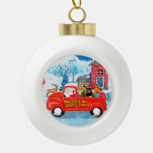 Rottweiler Dog Christmas Delivery Truck Snow Ceramic Ball Christmas Ornament