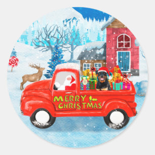 Rottweiler Dog Christmas Delivery Truck Snow Classic Round Sticker