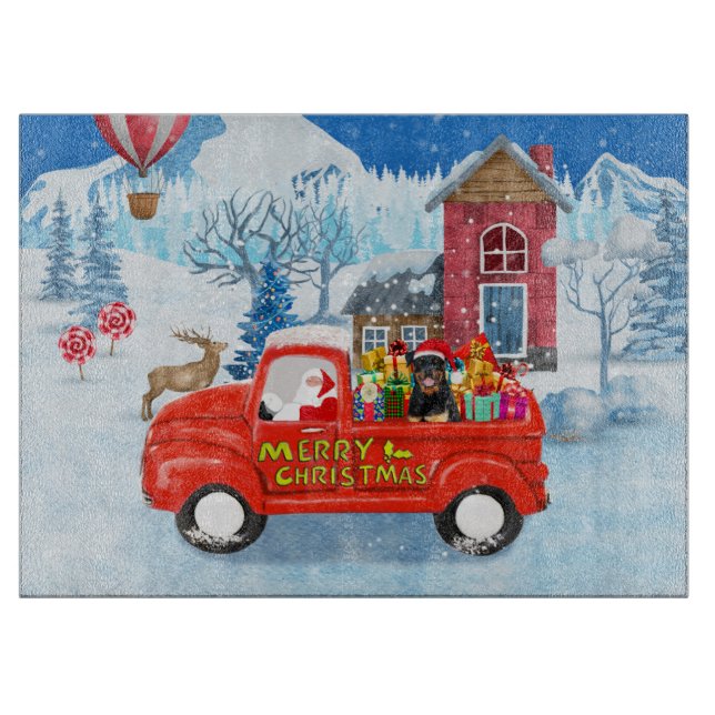 Rottweiler Dog Christmas Delivery Truck Snow Cutting Board (Front)
