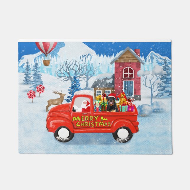 Rottweiler Dog Christmas Delivery Truck Snow Doormat (Front)