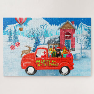 Rottweiler Dog Christmas Delivery Truck Snow Jigsaw Puzzle