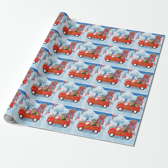 Rottweiler Dog Christmas Delivery Truck Snow Wrapping Paper (Unrolled)