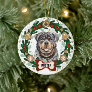 Rottweiler Dog Christmas Dog Cookie Wreath Ceramic Ornament