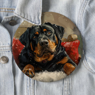 Rottweiler Dog Christmas Festive  6 Cm Round Badge