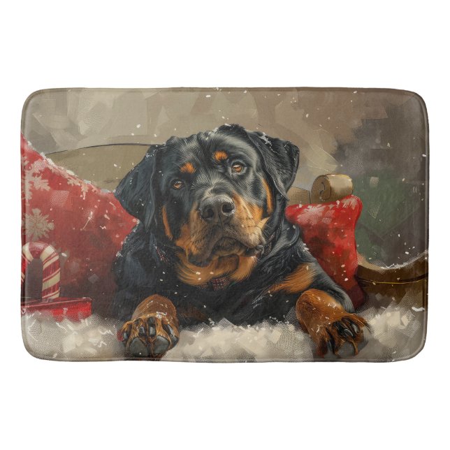 Rottweiler Dog Christmas Festive  Bath Mat (Front)
