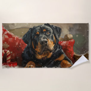 Rottweiler Dog Christmas Festive Beach Towel