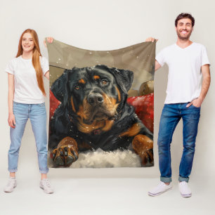 Rottweiler Dog Christmas Festive Fleece Blanket
