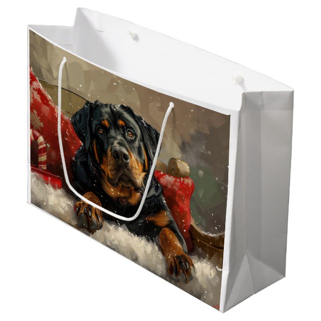 Rottweiler Dog Christmas Festive  Large Gift Bag (Front Angled)