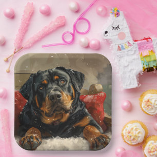 Rottweiler Dog Christmas Festive  Paper Plate
