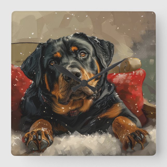 Rottweiler Dog Christmas Festive  Square Wall Clock (Front)