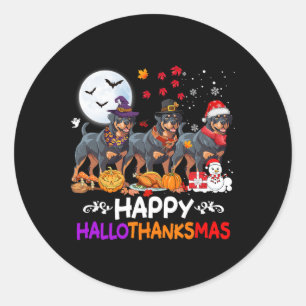 Rottweiler Dog Christmas Happy Hallothankmas Thank Classic Round Sticker