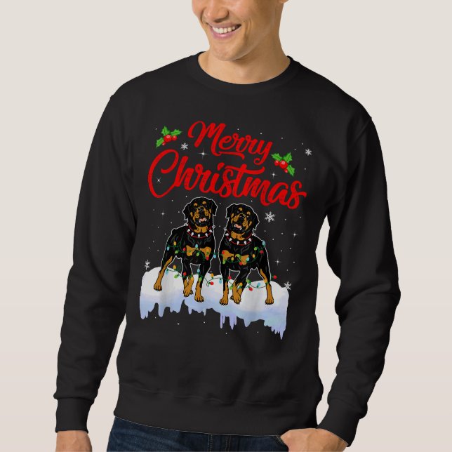 Rottweiler Dog Christmas Lights Fun Hat Santa Xmas Sweatshirt (Front)