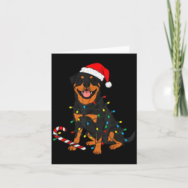 Rottweiler Dog Christmas Lights Santa Xmas Pet Dog Card (Front)