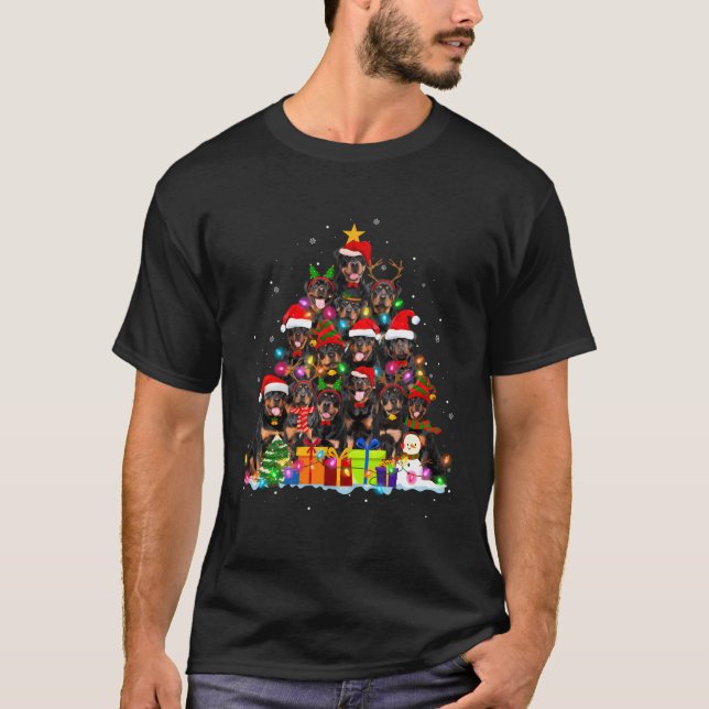 Rottweiler Dog Christmas Lights Tree Pet Dog Lover T-Shirt (Front)