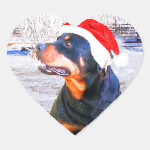 Rottweiler Dog Christmas Painting Heart Sticker