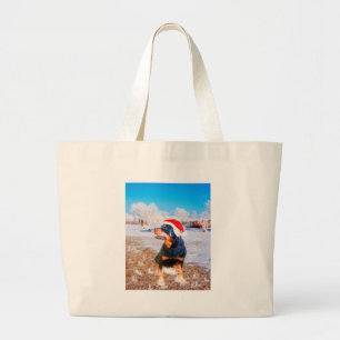 Rottweiler Dog Christmas Painting Large Tote Bag