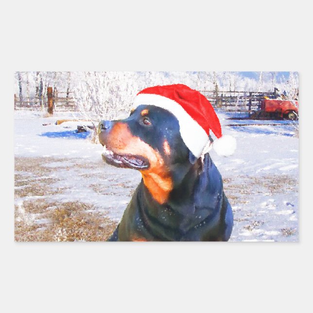Rottweiler Dog Christmas Painting Rectangular Sticker (Front)