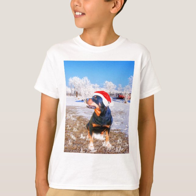 Rottweiler Dog Christmas Painting T-Shirt (Front)