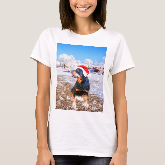 Rottweiler Dog Christmas Painting T-Shirt (Front)