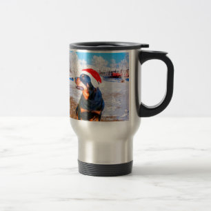 Rottweiler Dog Christmas Painting Travel Mug