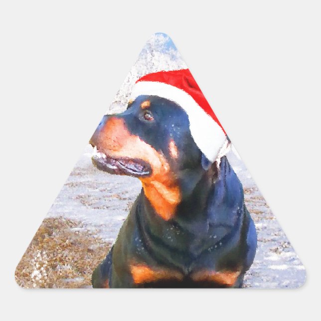 Rottweiler Dog Christmas Painting Triangle Sticker (Front)