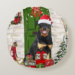 Rottweiler Dog Christmas Round Cushion