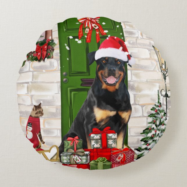 Rottweiler Dog Christmas Round Cushion (Front)