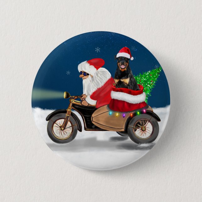 Rottweiler Dog Christmas Santa Claus   6 Cm Round Badge (Front)