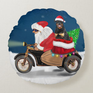 Rottweiler Dog Christmas Santa Claus Round Cushion