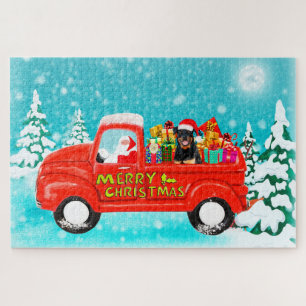 Rottweiler Dog Christmas Santa Delivery Truck Jigsaw Puzzle