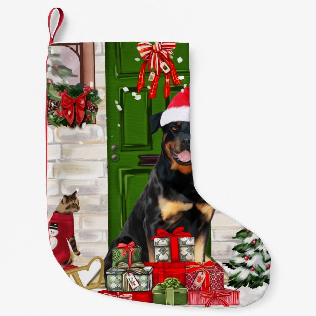 Rottweiler Dog Christmas  Small Christmas Stocking (Front)