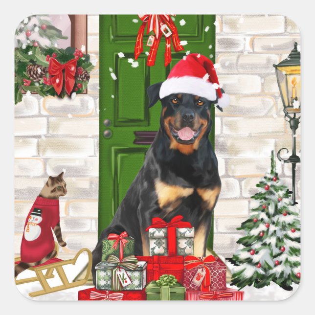 Rottweiler Dog Christmas Square Sticker (Front)