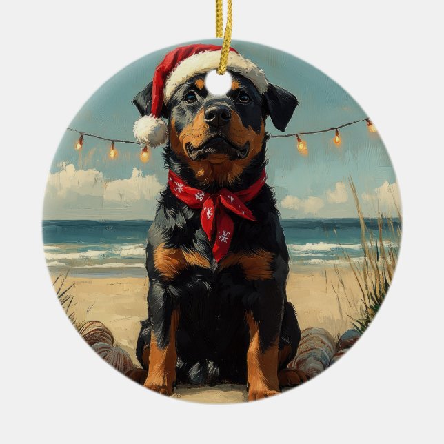 Rottweiler Dog Christmas Vintage Beach  Ceramic Ornament (Front)