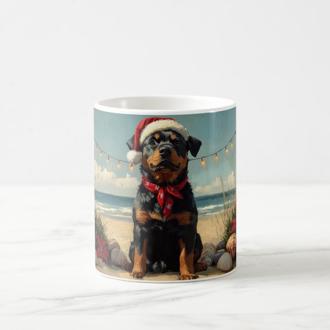 Rottweiler Dog Christmas Vintage Beach  Coffee Mug (Center)