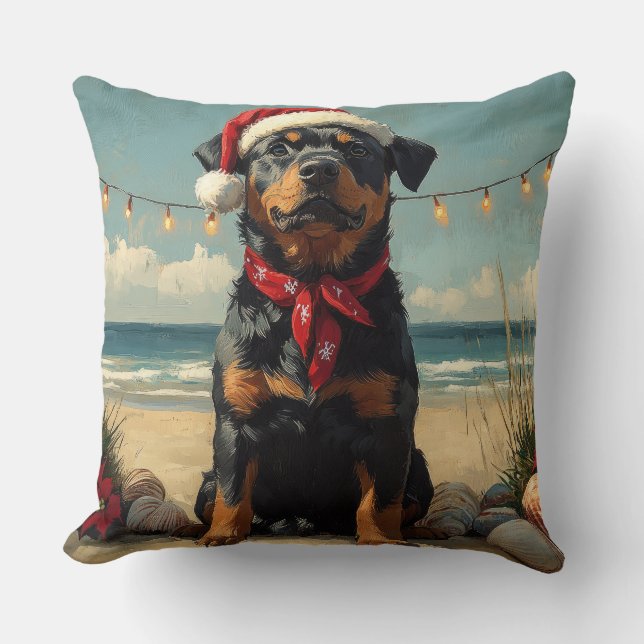 Rottweiler Dog Christmas Vintage Beach  Cushion (Front)