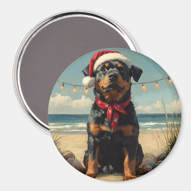 Rottweiler Dog Christmas Vintage Beach  Magnet (Front/Back)