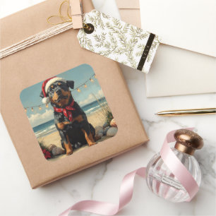 Rottweiler Dog Christmas Vintage Beach  Square Sticker