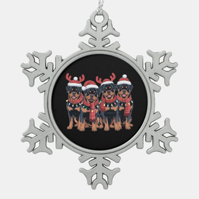 Rottweiler Dog Christmas Xmas Family Dad Mum Snowflake Pewter Christmas Ornament (Front)