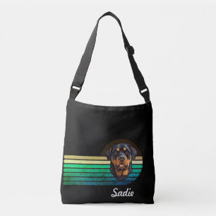 Rottweiler Dog Custom Name Retro Stripe Crossbody Bag