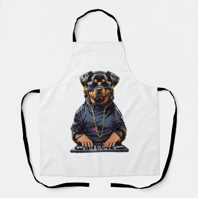 rottweiler Dog Dj with turntables and headphones   Apron (Front)