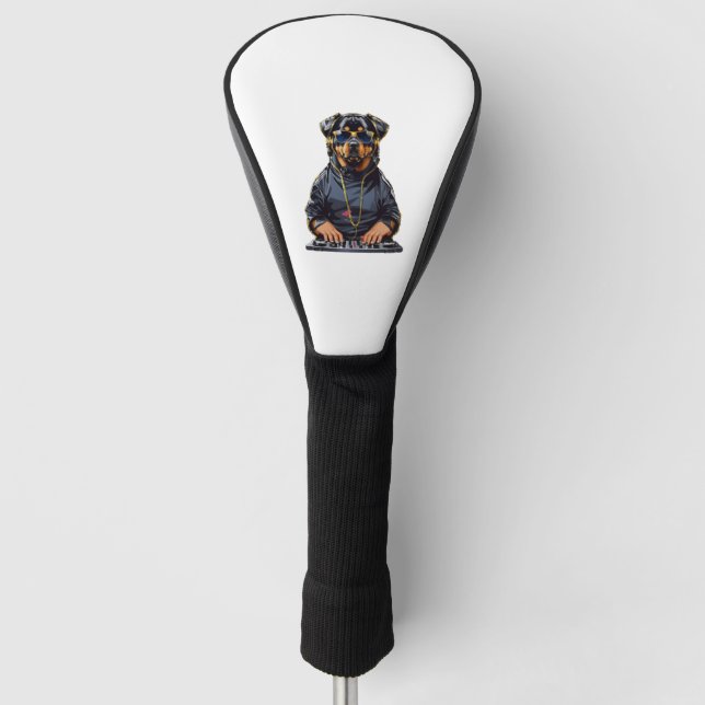 rottweiler Dog Dj with turntables and headphones   Golf Head Cover (Front)
