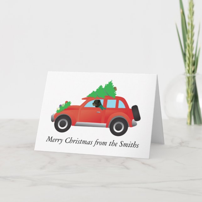 Rottweiler Dog Driving car with Christmas tree Holiday Card (Front)