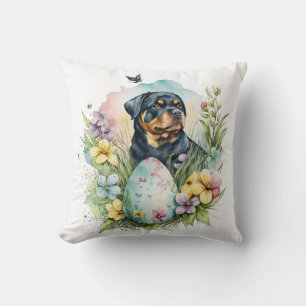 Rottweiler Dog Easter Egg, Happy Easter Rottweiler Cushion