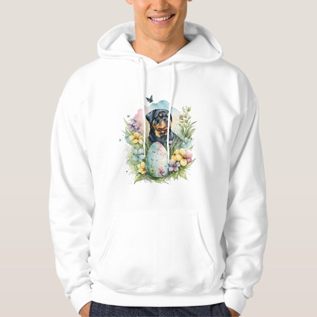 Rottweiler Dog Easter Egg, Happy Easter Rottweiler Hoodie (Front)