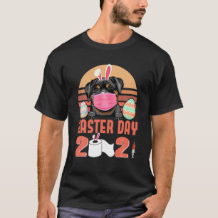 Rottweiler Dog Face Mask Rabbit Bunny Egg Easter D T-Shirt