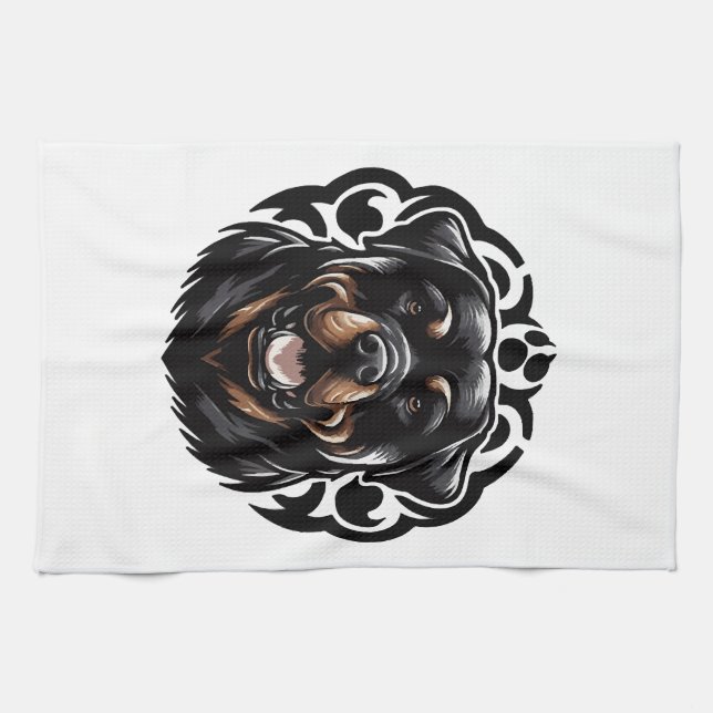 Rottweiler Dog Face Tea Towel (Horizontal)