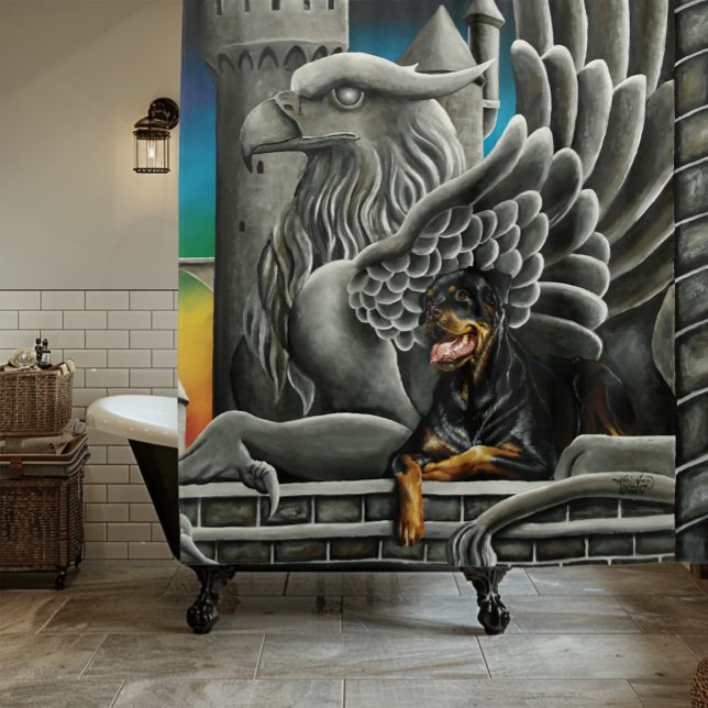 Rottweiler Dog Fantasy Gargoyle  Shower Curtain (Creator Uploaded)